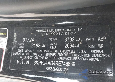2024 Kia Forte Lxs from USA, damaged, VIN 3KPF24AD4RE746839
